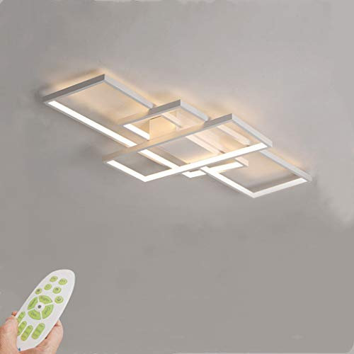 GHY LED-Deckenleuchte Wohnzimmer Lampe Dimmbar Mit Fernbedienung 3000K-6000K Design Rechteckige Deckenlampe Metall Acryl Küche Schlafzimmer Energiesparende Dekorative Beleuchtung,Weiß,90 * 50CM/80W