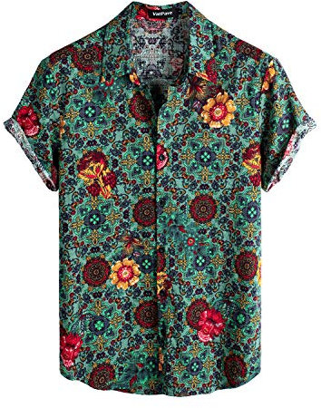 VATPAVE Mens Summer Tropical Shirts Short Sleeve Button Down Aloha Hawaiian Shirts Medium Green