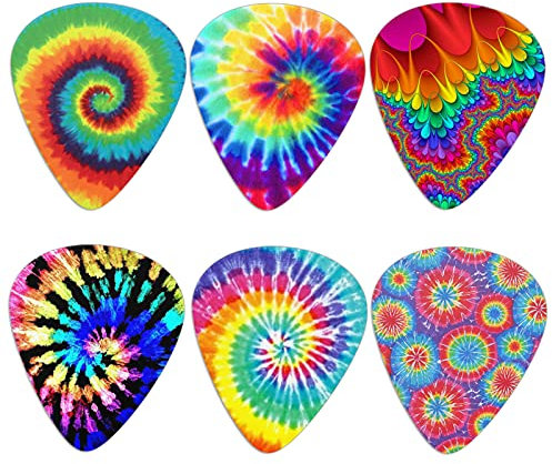 Biyejit 6 Stück Gitarrenplektren, bunte Batikfärbung, Premium-Gitarrenplektren für E-Gitarre, Akustikgitarre, Mandoline und Bass