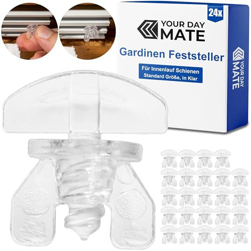Gardinen Feststeller, 24 Stück, Transparent, Kunststoff, für min. 10 x 6 mm Laufkammern, Stopper für Schienensysteme mit Innenläufen, Zwischenfeststeller, Endstopfen, Endfeststeller Gardinenschiene