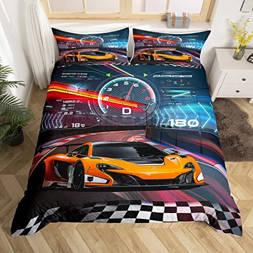 Race Car Bettwäsche Set Jungen Extremsport Bettbezug Set für Kinder Jungen Cool Auto Schmusetuch Abdeckung Auto Sport 1 Bettbezug mit 2 Kissenbezügen Doppelgröße