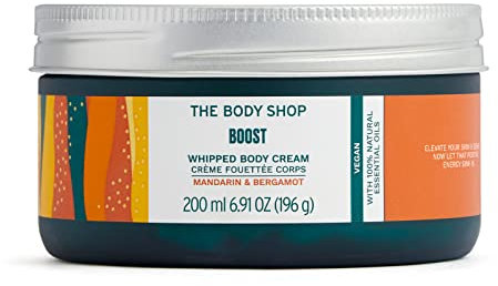 The Body Shop Body Boost Body Cream, Mandarine und Bergamotte, spendet Feuchtigkeit, die Ihre Haut aufhellt und positive Energie stärkt, 200 ml