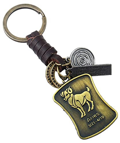Vintage handgewebte 12 Konstellation Leder Schlüsselanhänger Auto Schlüsselanhänger Turbolader Schlüsselanhänger Sound (A, One Size)