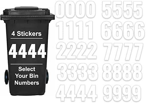 Pack of 4 Plain Bin Stickers for Wheelie Bins Number - 4 Waterproof (17 cm) Labels for Wheelie Bins & Garbage Bins Packwith®