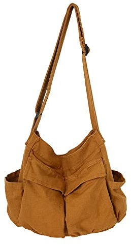 Grand sac à bandoulière Hobo avec plusieurs poches en toile pour homme et femme, marron