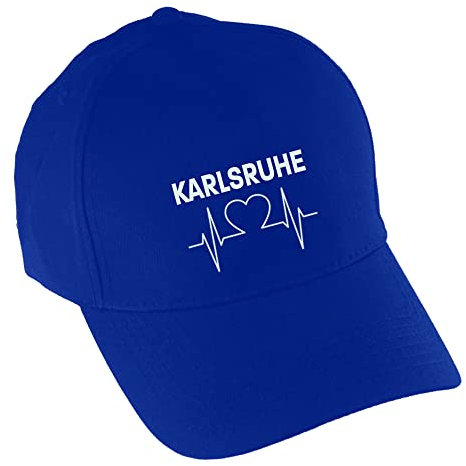 VIMAVERTRIEB® Baseballcap Karlsruhe - Herzschlag - Druck: weiß - Cap Kappe Mütze Schirmmütze Fußball Fanartikel Fanshop - blau