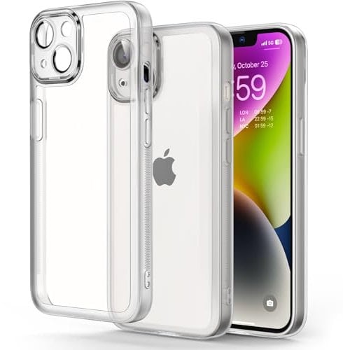 YATWIN Colored Clear Case for iPhone 13 with Matte Border, Built-in Camera Lens Protector, Non-Yellowing, Shockproof, Armour Phone Cover for Apple iPhone 13 5G - White