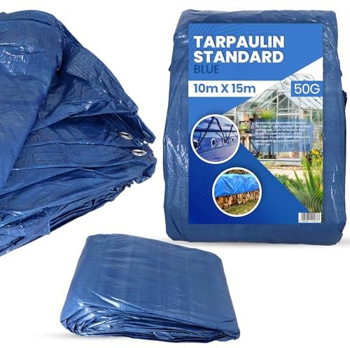 Lona Impermeable Exterior 10x15m PVC 50 g/m² Toldo de Protección Multiusos para Terrazas Muebles Jardín Piscina Coche Tarpaulina Industrial con Ojales Resistente al Agua