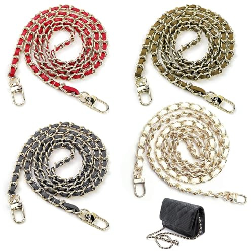 GZLCEU Catena per borse, con bottone automatico, 120 cm, 4 pezzi | Borsa con catena in 4 colori per borse fai da te, borse a tracolla, frizioni, portafogli