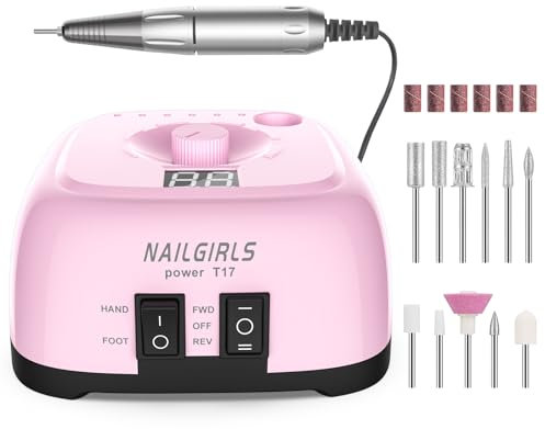 NAILGIRLS Electric Nail Drill, 11 in 1 Nail Drill Set Electric Nail Files Professional 35000RPM Acrylic Nails Gel Nails for Home and Salon Use, Pink