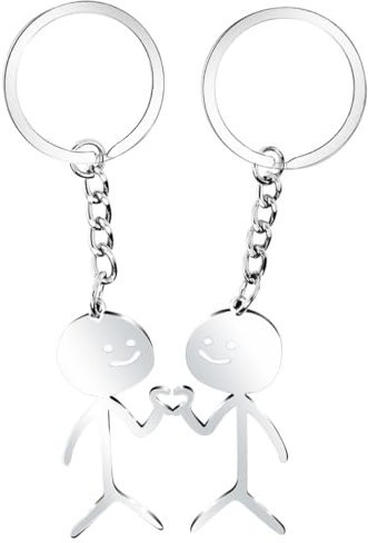 Quadafy Lustiger Schlüsselanhänger Schlüsselbund aus Edelstahl, Fingeranhänger, Langstrecken-Freundschaftsschmuck, Geschenk für Männer und Frauen, 2 Stück (Silber), silber, 4.3inch X 1.2inch