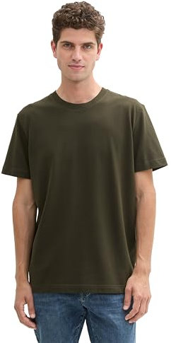 TOM TAILOR Herren Klassisches T-Shirt mit Piqué-Struktur, Dark Rosin Green, L