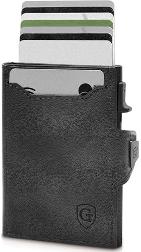 GenTo - Slim Wallet mit Münzfach - Geldbeutel Herren für 10 Karten - Geldbörse mit RFID Schutz - Smart Wallet - kleines dünnes Kartenetui - Portemonnaie (Schwarz)