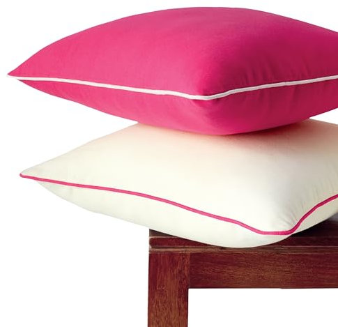 Encasa Homes zweifarbige Kissenbezüge, 2 Stück – Pink +natürlich – 50x50 cm, einfarbig, Moderne Kissenbezüge aus Baumwoll-Canvas für Sofa, Couch, Bett und Heimdekoration – nur Bezüge