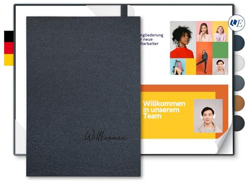 Willkommensmappe A4 Metallic-Effekt - Esclusiva® Classic-plus - mit Prägung 'Willkommen' - Karton Übergabemappen metallisch - Begrüßungsmappe für Mitarbeiter & Gäste (Anthrazit, 8 Stück)