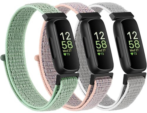 YLK 3 Stück Armband für Fitbit Inspire 3 Armband für Damen Herren, Weiches Nylon Armbänder, Verstellbares Sport Ersatzband für Fitbit Inspire 3 Uhrenarmband