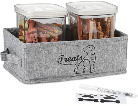 Dog Treat Jar, Dog Treat Container, Cat Treat Box Collapsible, Pet Treat Storage Containers 2 Piece Set with Sealed Lids, BPA-free Dog Cookie Jar for kitchen Counter, Cat Dog Treat Organizer