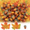 JINJUMEI 50 Stück Mini helle Farbe Künstliche Eicheln Simulation Eichel + 100 Stück 2 Farben Simulierte Ahornblätter, Decor Craft für Herbstdeko Thanksgiving Halloween Weihnachtszeiten Deko