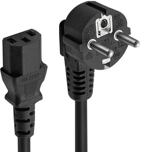 TECHZOCO Cable de alimentación CPU, Cable eléctrico IEC60320, Enchufe Tipo F (CEE 7/4) 90° Ángulo Toma de Entrada C13 Enchufe, Sección 0.75 mm², para Ordenador, Monitor, Impresora, Negro, 1.50 Metros