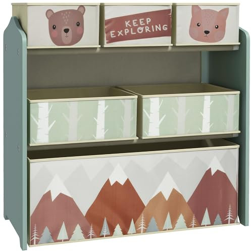 ZONEKIZ Kinderregal mit 6 herausnehmbar Aufbewahrungsboxen, Spielzeugregal, Bücherregal, Aufbewahrungsregal Kinderzimmerregal für Kinderzimmer 63 x 30 x 66 cm, Grün