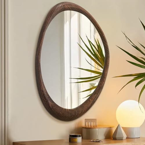 AAZZKANG Großer rustikaler unregelmäßiger Wandspiegel mit Holzrahmen, Vintage, 65 L x 45 W, asymmetrische Hängespiegel für Badezimmer, Schlafzimmer, Wohnzimmer, Eingangsbereich