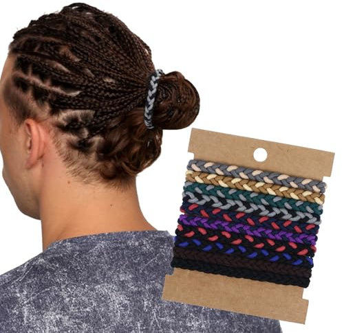 Nogeqi 10 Stück Geflochtene Haargummi Herren, Flechten Elastische Haargummis für Männer Damen, Geflochtene Zopfgummi Herren Hair Ties für Dutts, Lockiges, Dickes, Dichtes Haar