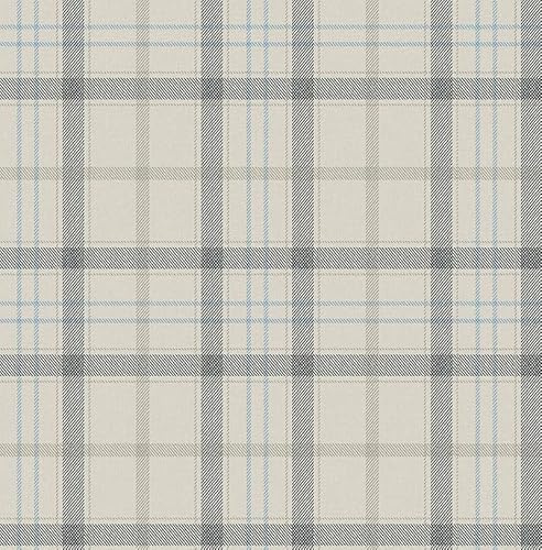 KT·EXCLUSIVE WALL FASHION – Vliestapete „Gorka“ – Geometrisches Karo-Design – 0,52 × 10,00 m – hochwertig & pflegeleicht – hergestellt in den Niederlanden (Hellgrau-Schwarz-Himmelblau)