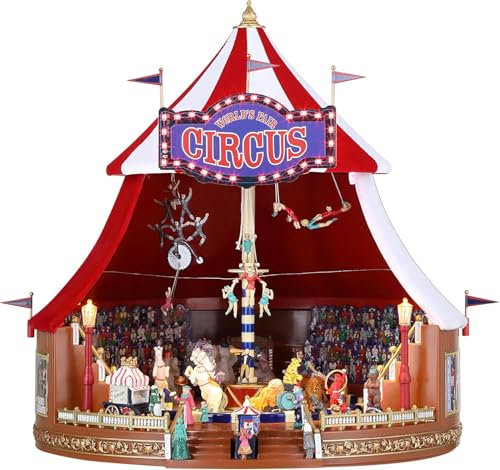 Lutèce Créations Big Top Mister Christmas animierte Spieluhr / Zirkusmusik aus Kunstharz mit Festzelt aus Stoff, viele Automaten, animierte Lichter und 50 elektronische Melodien