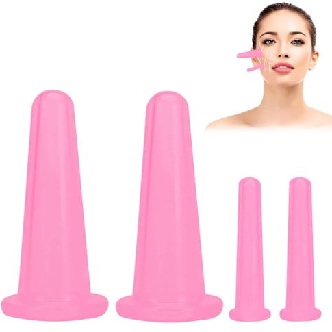 4PCS Ventouse Visage,Cupping Ventouse,Ventouse Massage,Ventouse Visage Anti-rides - facial Lift Cup, Silicone Massage Cups Soins du Anti-cellulite, pour le Massage Ventouses du Visage et Yeux