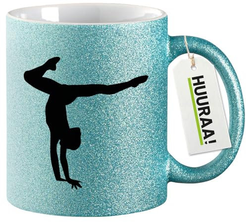 Huuraa Glitzertasse Turnen Gymnastik Geschenk 330ml Blau Turnen Präsent
