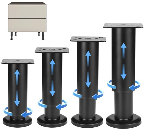 Aoyfuwell 4Pcs Black Adjustable Furniture Legs, 8-12cm Height Adjustable Stainless Steel Table Legs, Non-slip Universal Legs for Furniture, Replacement Feet for Sofa Desk Chair Kitchen Cupboard