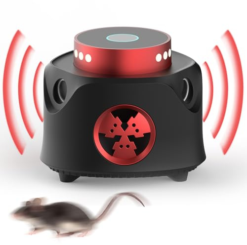 Jkevow Ultrasonic Mouse Repellent, Mice Repellent Indoor Ultrasonic Pest Repeller with 4 Mode, 360° Rodent Repellent with PIR Sensor & LED Strobe Light for Indoor