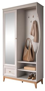 Mirjan24 Garderoben-Set Winzalo mit Spiegel, Stylishe Kompaktgarderobe mit 5 Kleiderhaken, Ablage, Praktischer Wandgarderobe, Flurgarderobe, Schrank, Schuhschrank (Cashmere)