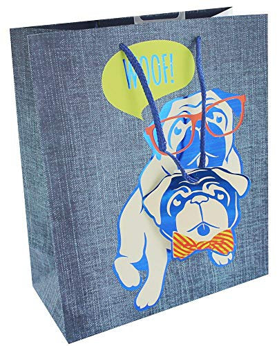 Geschenktüte mit Mops-Motiv, Denim-Look, mittelgroß