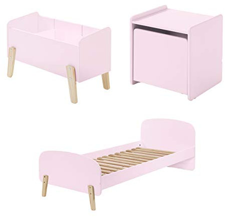 'Autobett kico0213 Kiddy Kombination 3 teilig: Bett, Nachttisch und Spielzeugkiste Altrosa MDF und Kiefer massiv 206, 6 x 96 x 72 cm