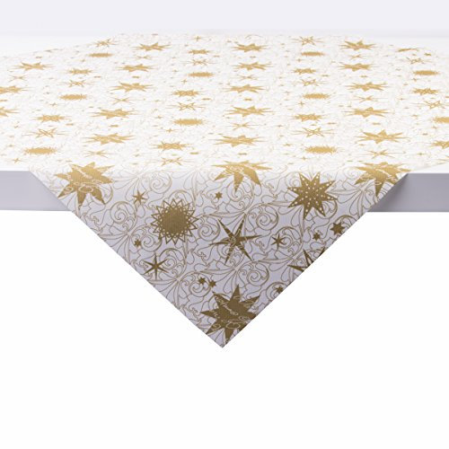 Sovie Home Tischdecke Christmas Dreams in Gold-Weiss aus Linclass® Airlaid, Weihnachtstischdecke stoffähnlich, ideal für Advents- & Weihnachtsfeiern, 80x80 cm