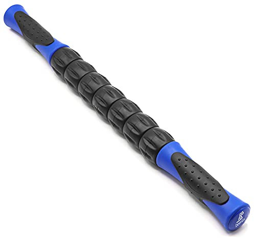 Beenax Muscle Therapy Massage Stick, 360° Tension Reduction - Ridged Gears for Trigger Points, Deep Tissue, Myofascial Release, Leg, Quads & Calf Tightness - Relieve Soreness, Cramps and Pain