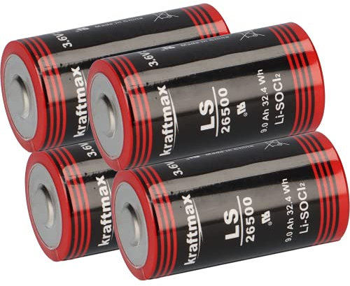 4X Kraftmax Lithium 3,6V Batterie LiSOCl2 LS26500 C Zelle LS 26500 Baby Bobbin Primärzelle mit hoher Energiedichte Akkuman Set