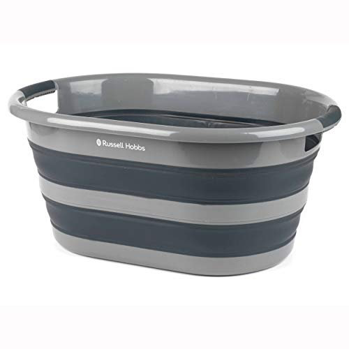 Russell Hobbs LA053879GRYEU cesta de lavado plegable, 27L, de almacenamiento, silicona/plástico, asas ergonómicas, negro/gris