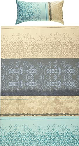 Erwin Müller Bettwäsche, Bettgarnitur Mako-Satin Ornamente Mint-Silber Größe 40x80 cm / 155x200 cm - feinste Baumwolle, angenehmes Schlafklima, mit praktischem Reißverschluss