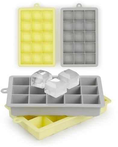 Blumtal stampo ghiaccio silicone 2x15 - stampo ghiaccio con coperchio - stampi ghiaccio per cocktail da 3,3cm - cubetti ghiaccio silicone in XL - cubetti ghiaccio grandi senza BPA - in grigio e giallo