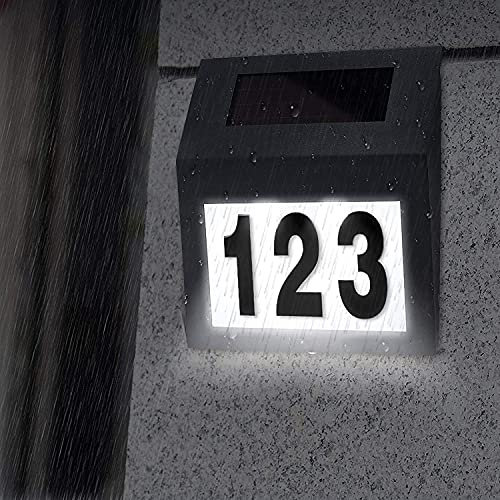 YRHome Solarhausnummer Hausnummer Solar Hausnummernleuchte mit 2 LEDs Beleuchtung Edelstahl IP65 Dämmerungsschalter (Anthrazit)