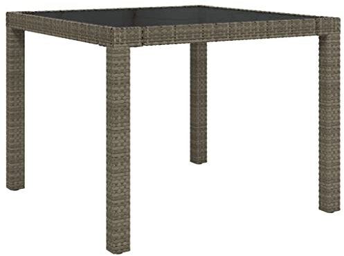 INLIFE Table de Jardin 90x90x75 cm Verre trempé et résine tressée Gris (20kg)-I6701