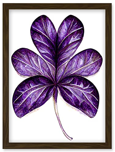 Wee Blue Coo Purple on White Six Clover Modern Simple Leaf Illustration Artwork Framed Wall Art Print A4