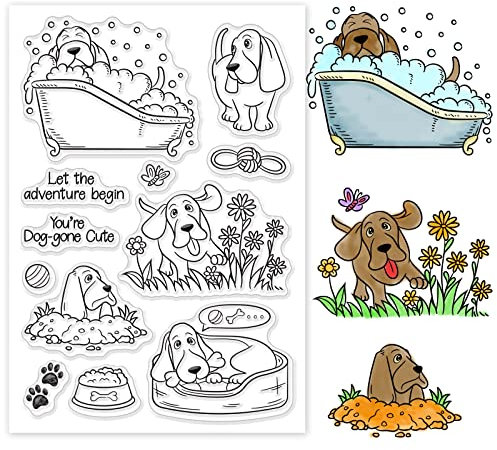 PandaHall Hund Transparente Stempel Transparente Bastelstempel Haustier-Hündchen-Form Muster Gummistempel Tierstempel Für Scrapbooking Kartenherstellung Ostern Dekoration Fotokarten Album Bastelbedarf