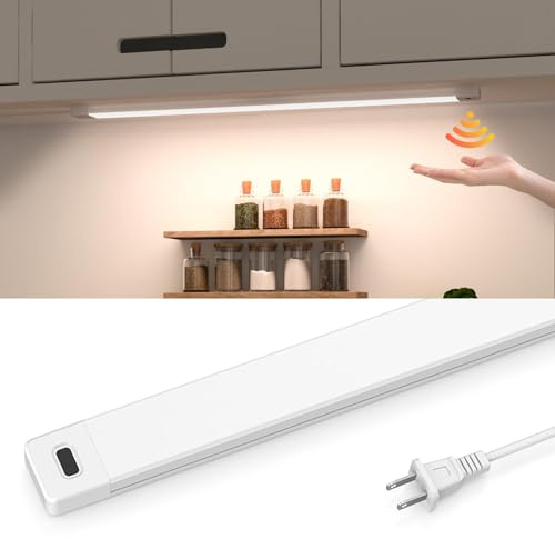 MYPLUS 16 Inch Under Cabinet Lights with Hand Wave, Under Counter Lighting 4000K Natural White,Dimmable,Plug and Play,LED Lights for Kitchen Cabinet, Cupboard, Closet, Desk