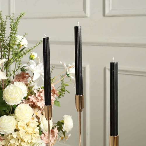 Efavormart 5 Pack 9 Black Ribbed Unscented Taper Candles, Textured Ribbon Wax with Cotton Wick for Modern Centerpieces and Home Decor