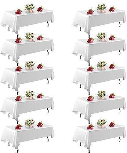 FINDYOU 10 Pack White Table Cloth Rectangle Table 60 x 102 Inch Tablecloths for 6 Foot Rectangle Tables. Stain and Winkle Resistant Polyester Washable White TableCloths for Parties Wedding Dining
