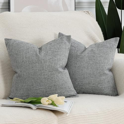 Madizz 2er Set Faux Leinen Kissenbezügen Weich Dekorative Kissenabdeckung für Sofa Schlafzimmer Kissenhülle Grau 45x45 cm Quadrat
