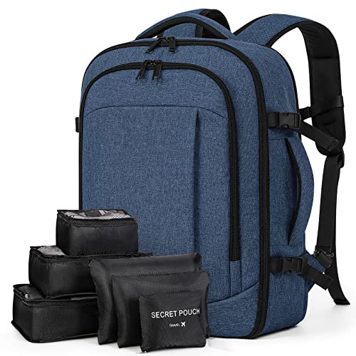 Lekespring Rucksack Handgepäck Flugzeug für Ryanair Handgepäck 40x20x25 Reiserucksack mit 6 Teilige Kleidertaschen-Packing Cubes für Kurze Tirp Business Arbeit, Blau